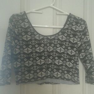 Black Geometric Print Crop Top